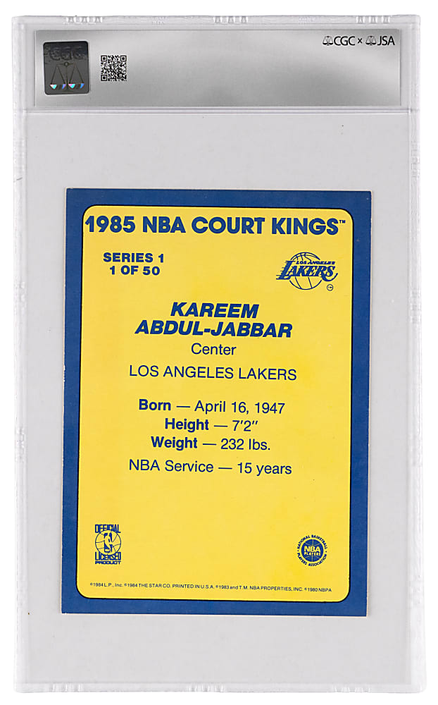 1984-1985 Star Court Kings #1 Kareem Abdul-Jabbar Period Signed CGC EX 5 with JSA Auto 9