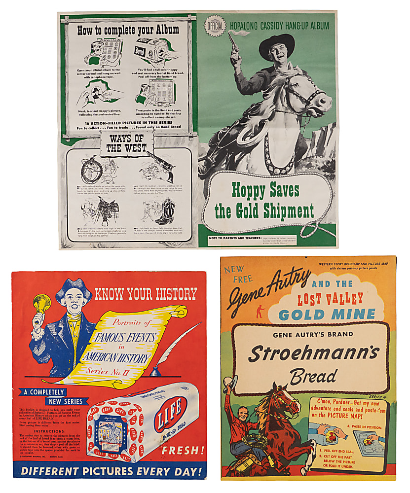 1950s Bread Label Albums (5) with (3) Gene Autry, Hopalong Cassidy & Famous Events in American History