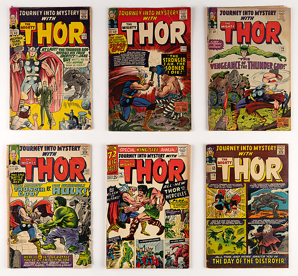 1963-1966 Marvel Journey Into Mystery Comics (16) with #112 First Thor Versus Hulk & Annual #1 First Hercules