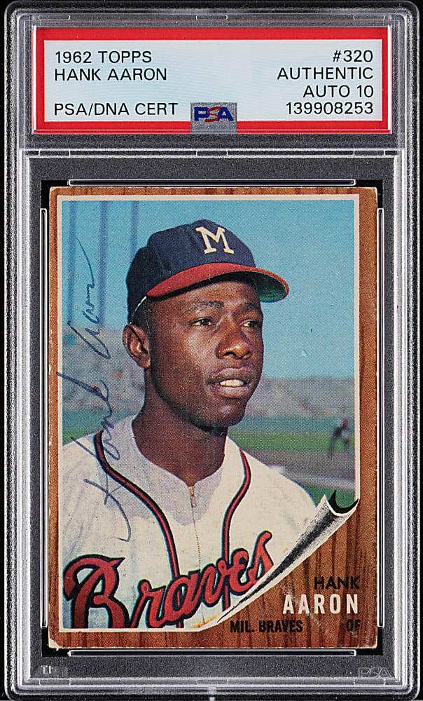 1962 Topps #320 Hank Aaron Period Signed with PSA/DNA Auto 10 Grade - Period Signature!