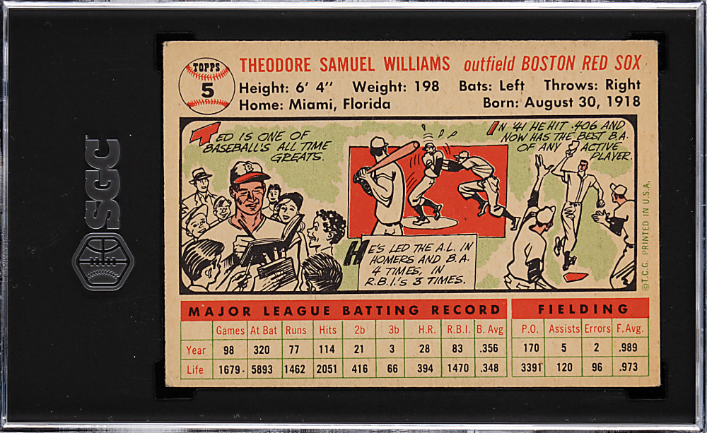 1956 Topps #5 Ted Williams White Back SGC EX 5