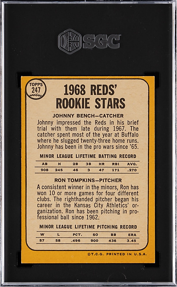 1968 Topps #247 Johnny Bench Rookie SGC EX/NM 6