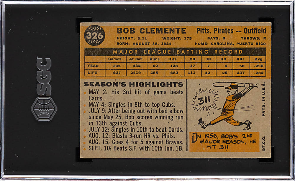 1960 Topps #326 Roberto Clemente SGC EX 5