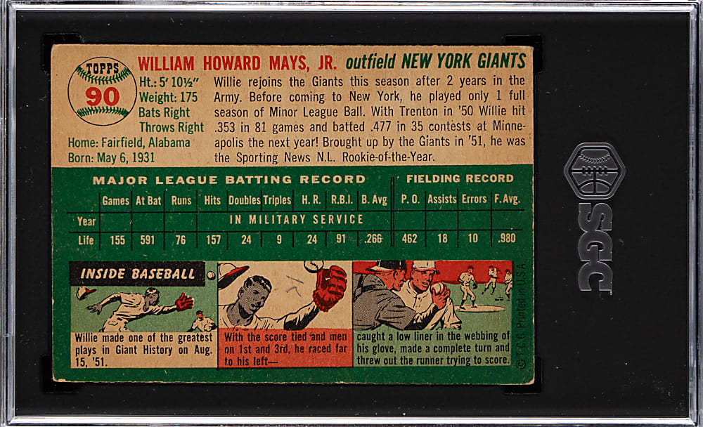 1954 Topps #90 Willie Mays SGC VG/EX 4