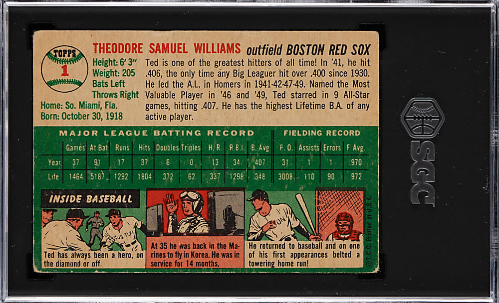1954 Topps #1 Ted Williams SGC VG 3