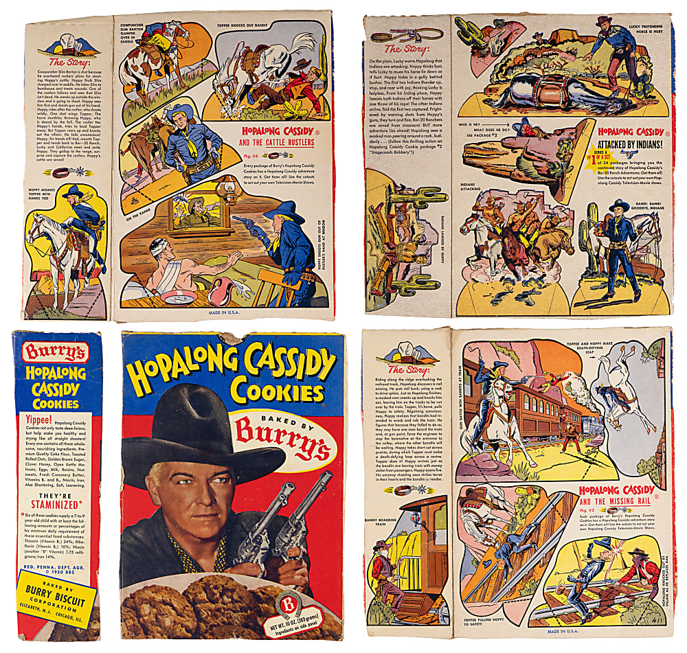 1950 Burry’s Cookies Hopalong Cassidy Collection (30) with Cards, Unopened Cellos, Badges & Panels