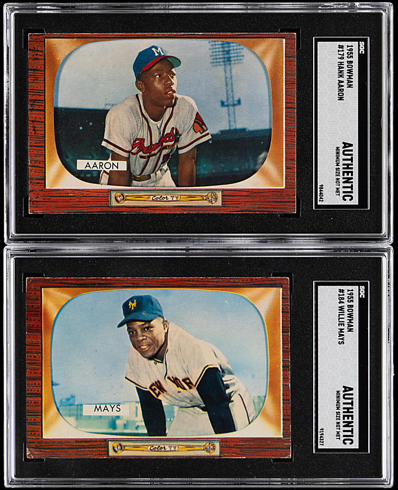 1955 Bowman #179 Hank Aaron & #184 Willie Mays SGC Authentic Pair