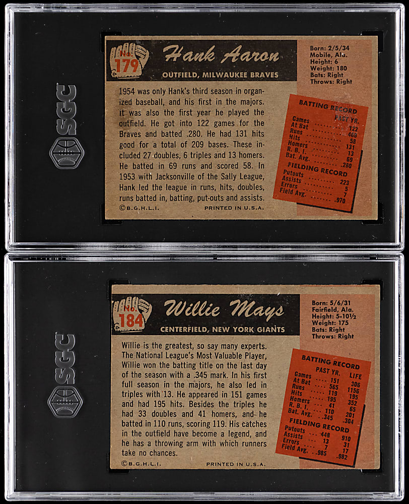 1955 Bowman #179 Hank Aaron & #184 Willie Mays SGC Authentic Pair