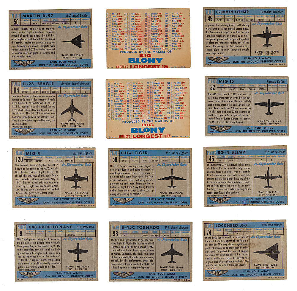 1957 Topps Planes Near Complete Set (102/120) with #9 Propeloplane Shortprint Plus Two Checklists