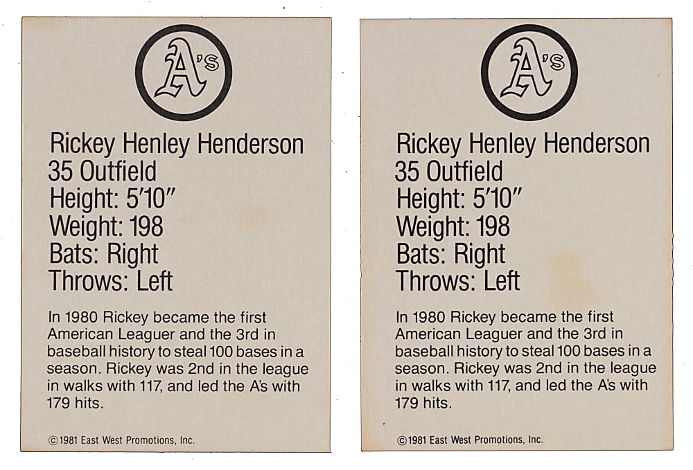 1981 Granny Goose #35 Rickey Henderson Pair - Tough Regional Issue
