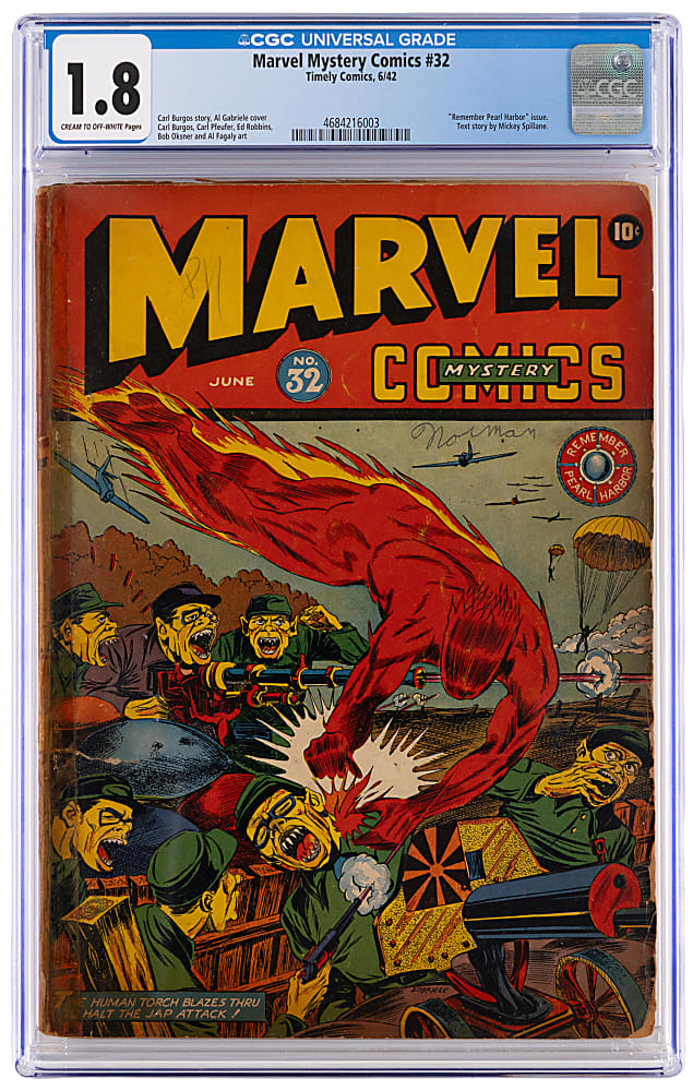 1942 Timely Comics Marvel Mystery Comics #32 Remeber Pearl Harbor Issue - CGC 1.8