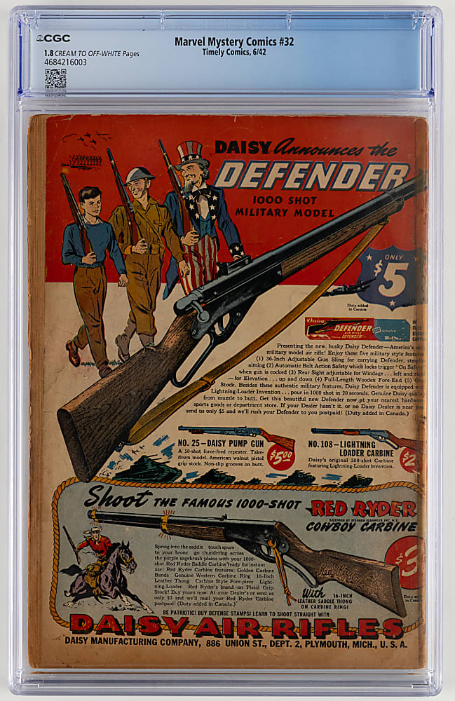 1942 Timely Comics Marvel Mystery Comics #32 Remeber Pearl Harbor Issue - CGC 1.8
