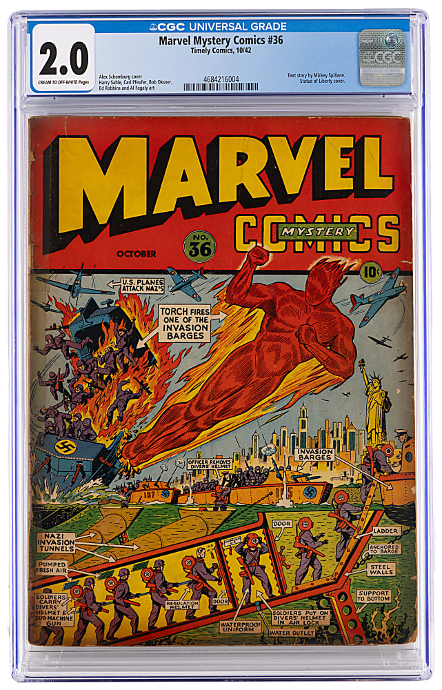 1942 Marvel Mystery Comics #36 Mickey Spillane Text Story - CGC 2.0