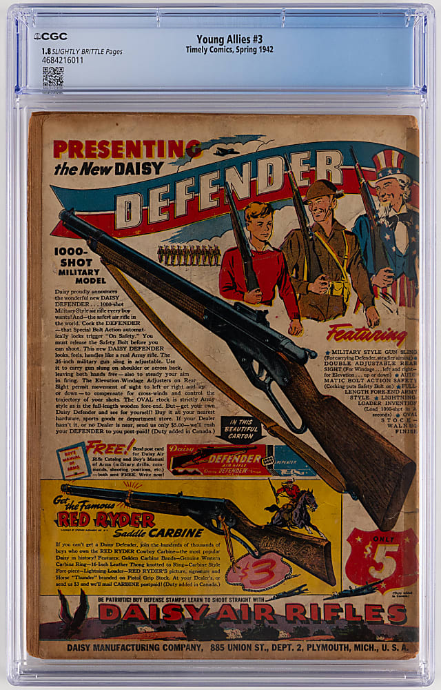 1942 Timely Comics Young Allies #3 - CGC 1.8