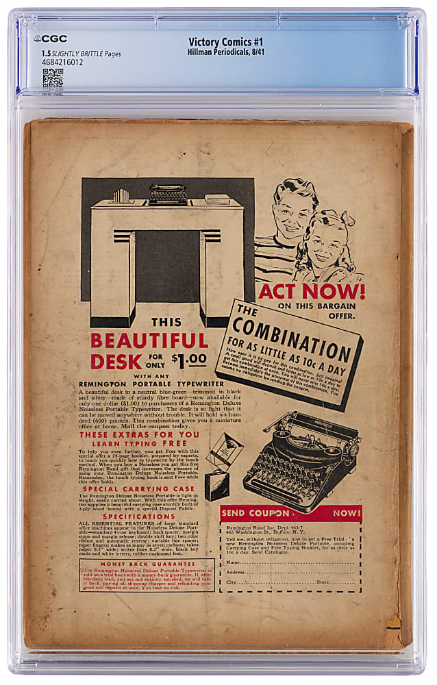 1941 Timely Comics Victory Comics #1 Inaugural Issue - CGC 1.5