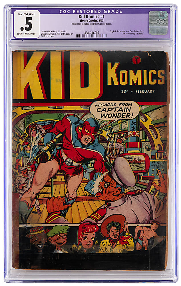 1943 Timely Comics Kid Komics #1 First Appearance of Captain Wonder - CGC .5 Restored