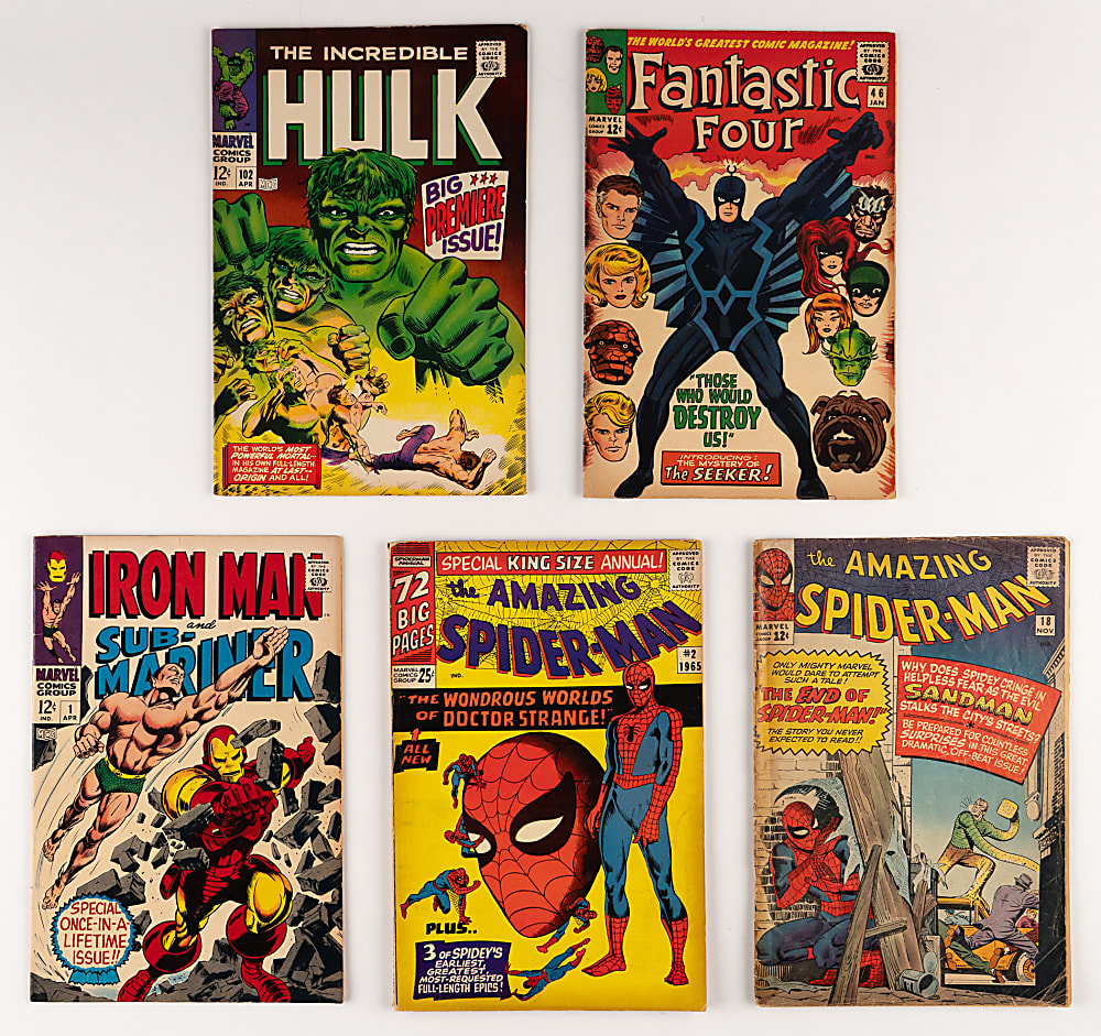 1960s Marvel Super-Hero Key Issue Comics (5) with Amazing Spider-Man #18 First Ned Leeds & Fantastic Four #46 First Black Bolt