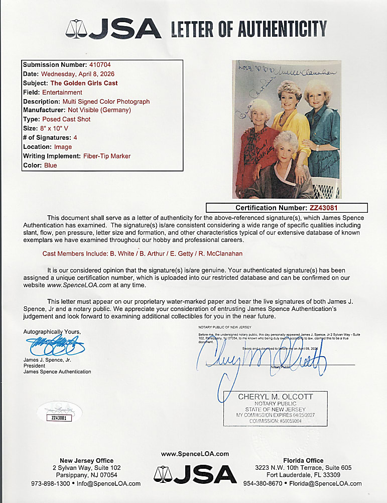 "Golden Girls" Cast-Signed Photograph with Arthur, Getty, McClanahan & White - Full JSA