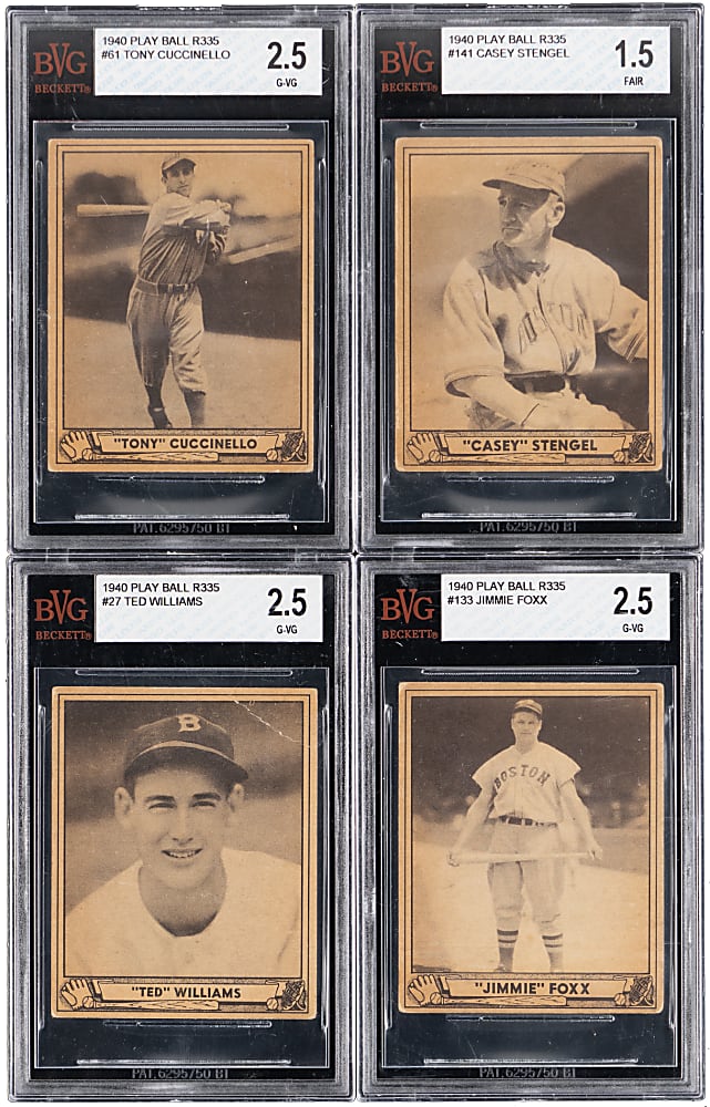 1940 Play Ball Hall of Fame & Star BVG FAIR 1.5 to GOOD-VG 2.5 Graded Group (4) with Jimmie Foxx & Ted Williams