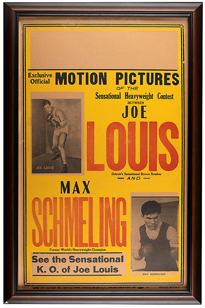1936 Joe Louis Versus Max Schmeling First Fight Movie Broadside in Framed Display