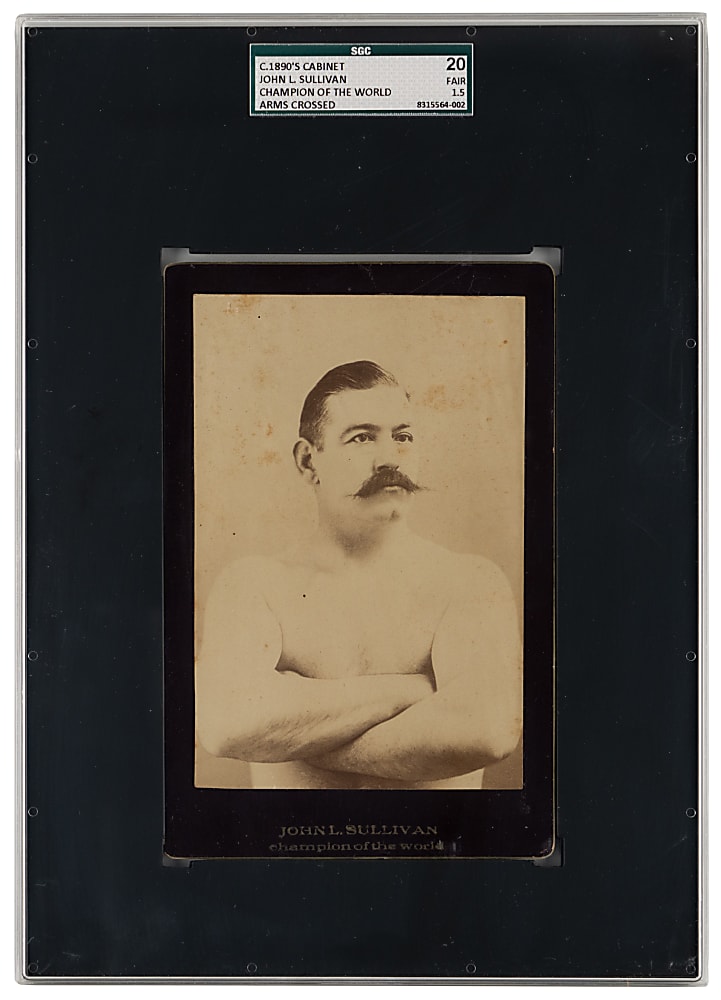 1890s John L. Sullivan Champion of the World Arms Crossed Cabinet Card SGC FAIR 1.5