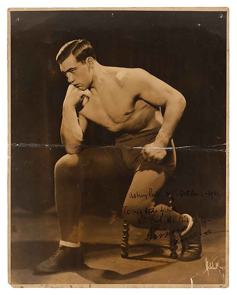 1931 Primo Carnera Signed 11x14 Sepia Tone Photograph with Full PSA LOA