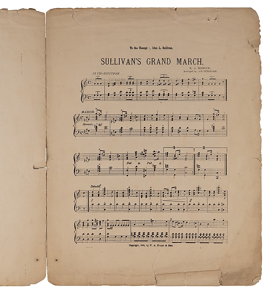 Circa 1890s John L. Sullivan " Sullivan's Grand March " Sheet Music