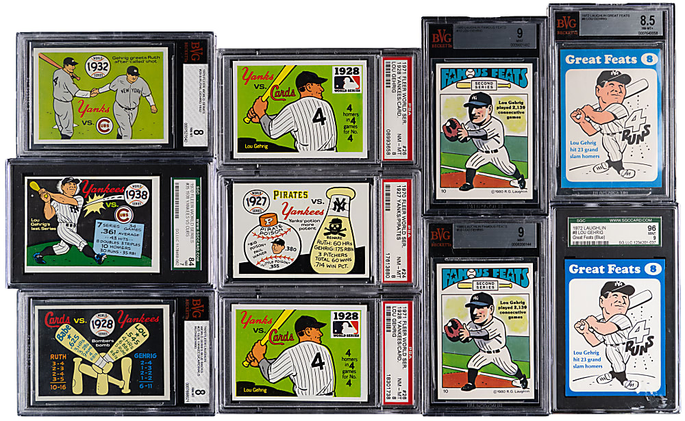 1967-1980 Fleer/Laughlin Lou Gehrig High-Grade Graded Collection (19) with 1967 Laughlin World Series #24 SGC GEM MINT 10