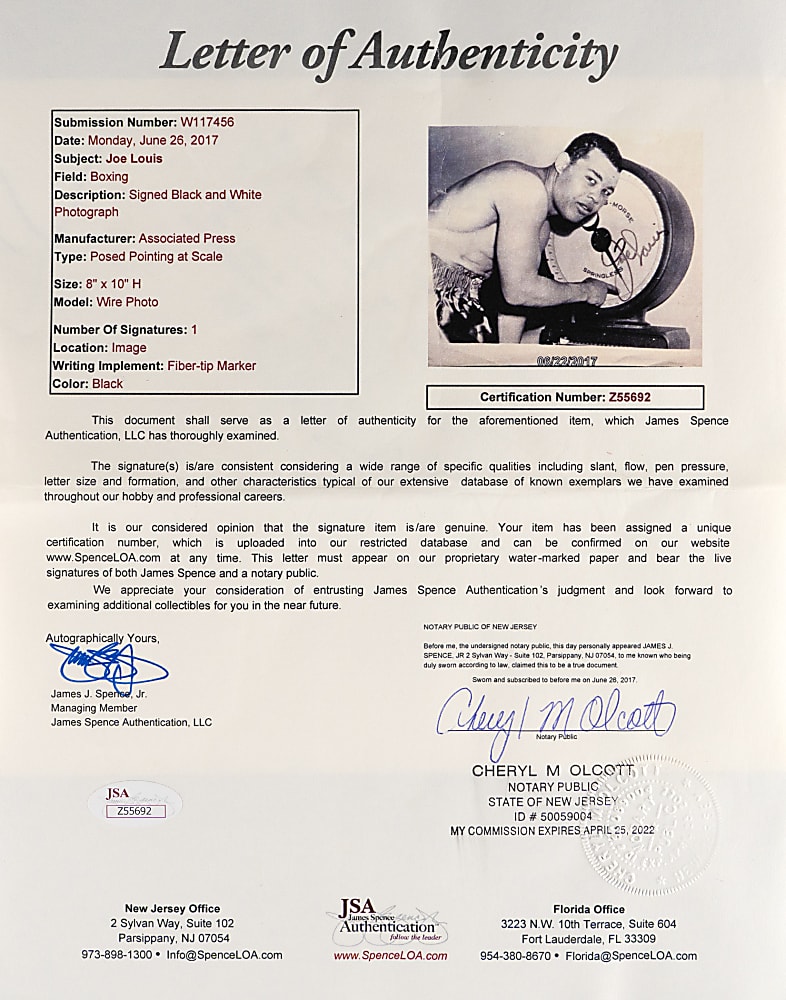 Joe Louis Signed 1948 Associated Press Wire Photograph with Full JSA LOA