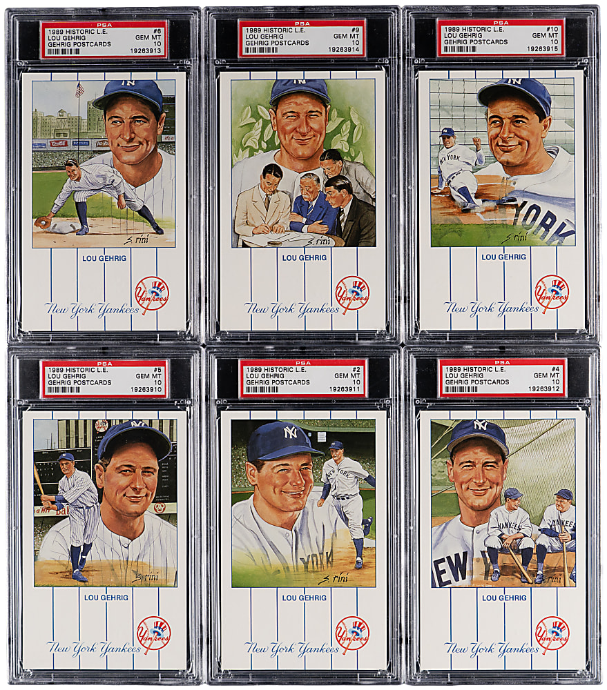 1989 Historic Limited Edition Lou Gehrig Postcards PSA GEM MINT 10 Collection (6) - Each PSA Population 1