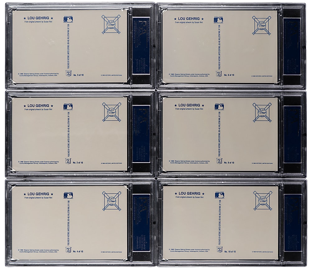 1989 Historic Limited Edition Lou Gehrig Postcards PSA GEM MINT 10 Collection (6) - Each PSA Population 1