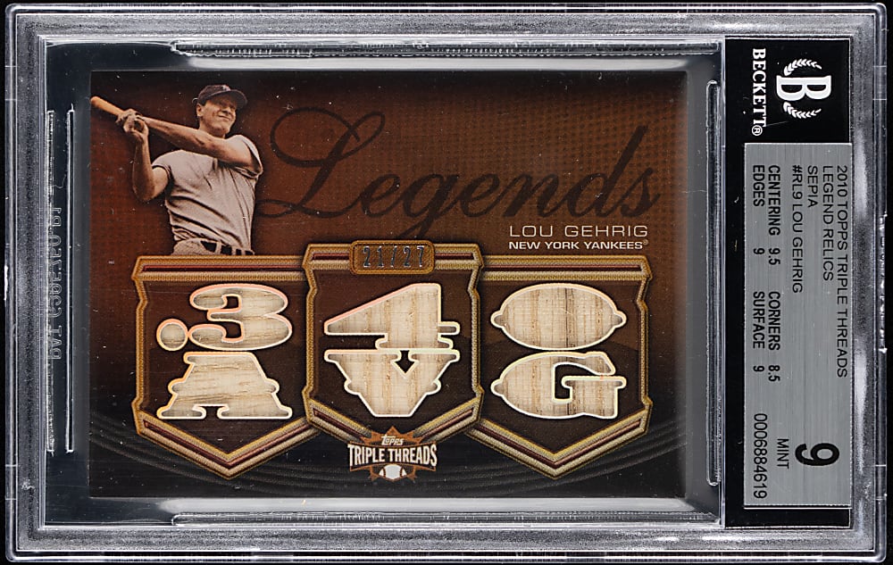 2010 Topps Triple Threads Legends Relics Sepia Lou Gehrig #21/27 BGS MINT 9