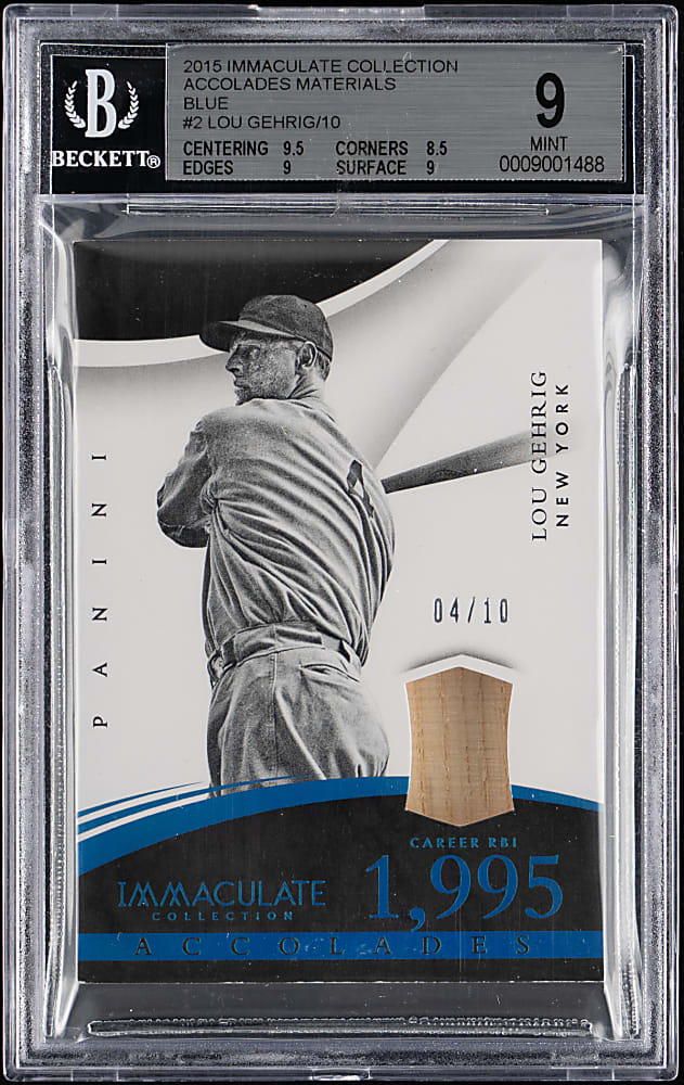 2015 Immaculate Collection Accolades Materials Blue #2 Lou Gehrig #4/10 (Matches Jersey Number) BGS MINT 9