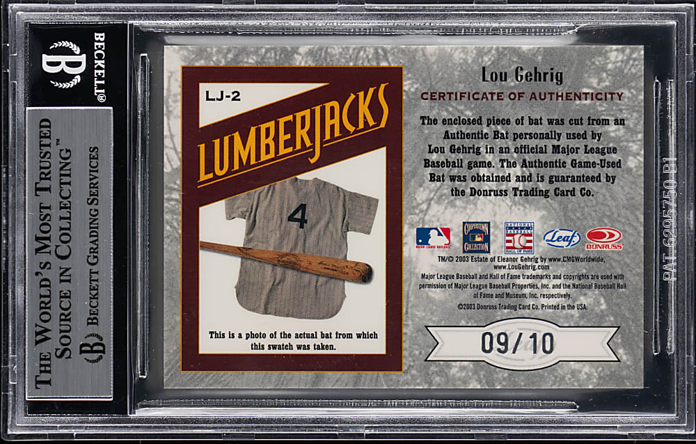 2003 Leaf Limited Lumberjacks #2 Lou Gehrig Game-Used Bat Silver #/10 BGS NM-MT+ 8.5
