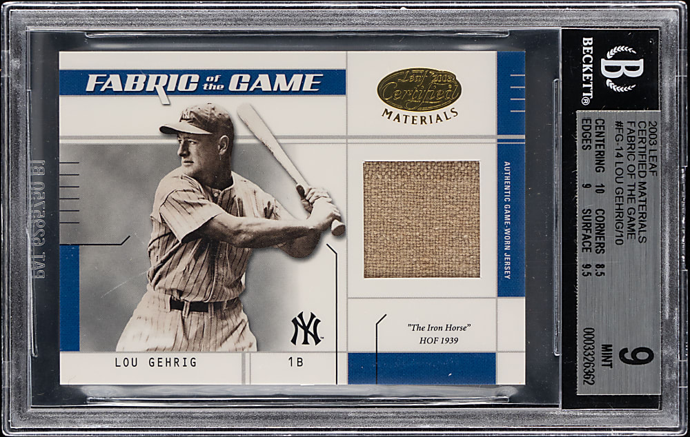 2003 Leaf Certified Materials #14 Fabric of the Game Lou Gehrig Game-Used Jersey #/10 BGS MINT 9