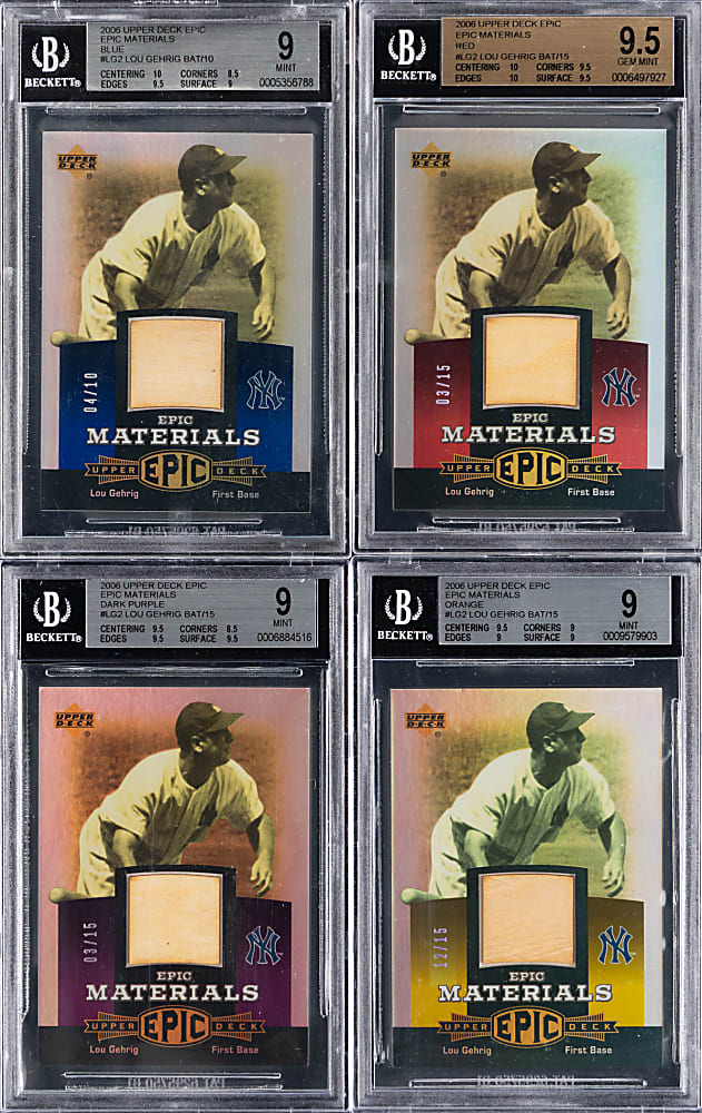 2006 Upper Deck Epic Materials Lou Gehrig Game-Used Bat BGS Graded Quartet with Blue, Dark Purple Orange & Red - Each #/15 or Lesser
