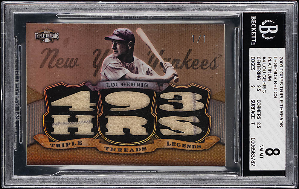 2009 Topps Triple Threads Legends Relics Platinum Lou Gehrig #1/1 BGS NM-MT 8