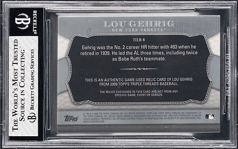2009 Topps Triple Threads Legends Relics Platinum Lou Gehrig #1/1 BGS NM-MT 8