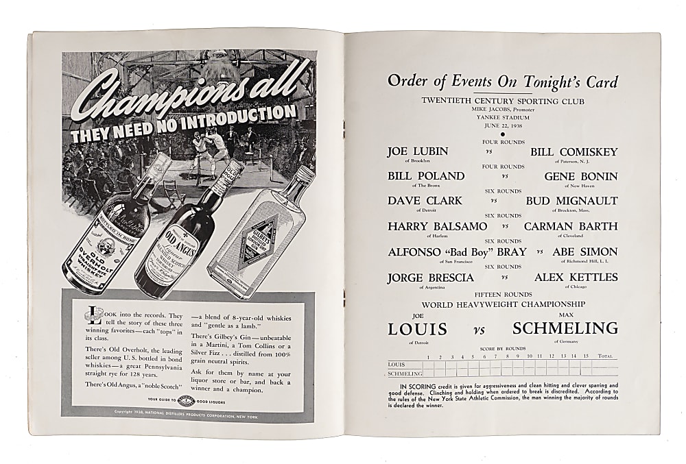 June 22, 1938 Joe Louis Versus Max Schmeling II Official On-Site Yankee Stadium Program