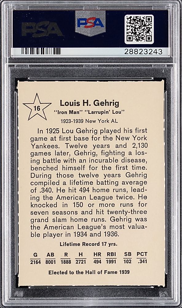 1961 Golden Press #16 Lou Gehrig PSA MINT 9