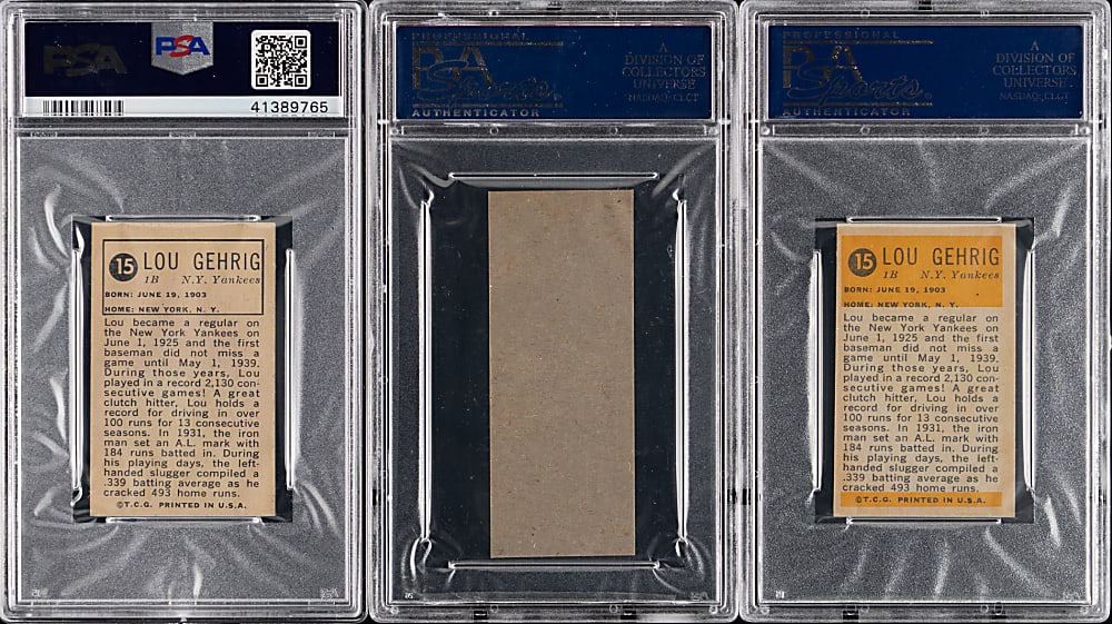 1963-1969 Bazooka Lou Gehrig PSA Graded Trio with All-Time Greats, All-Time Greats Silver & 1969-1970 Hand Cut