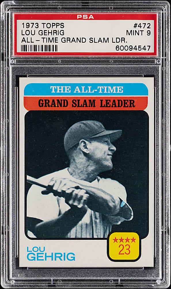 1973 Topps #472 Lou Gehrig All-Time Grand Slam Leader PSA MINT 9 - Only 2 Graded Higher
