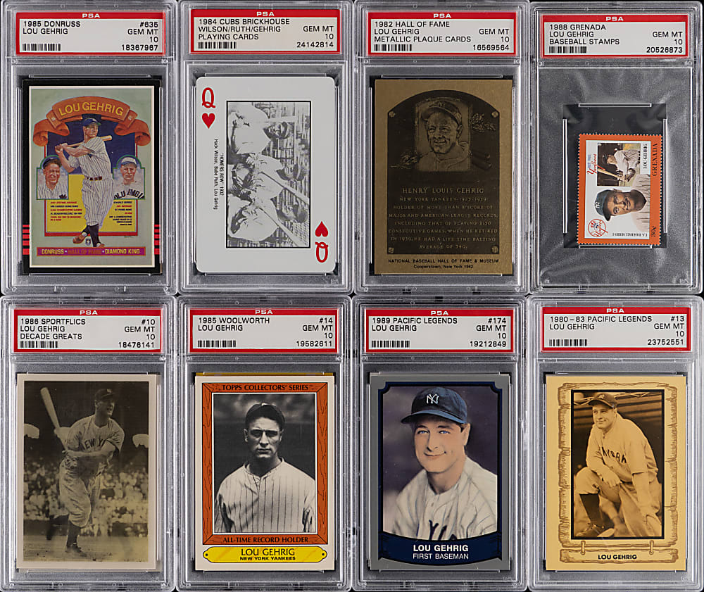 1980-1989 Lou Gehrig PSA GEM MINT 10 Collection (16) with Various Low Population Examples Including (4) Population 1