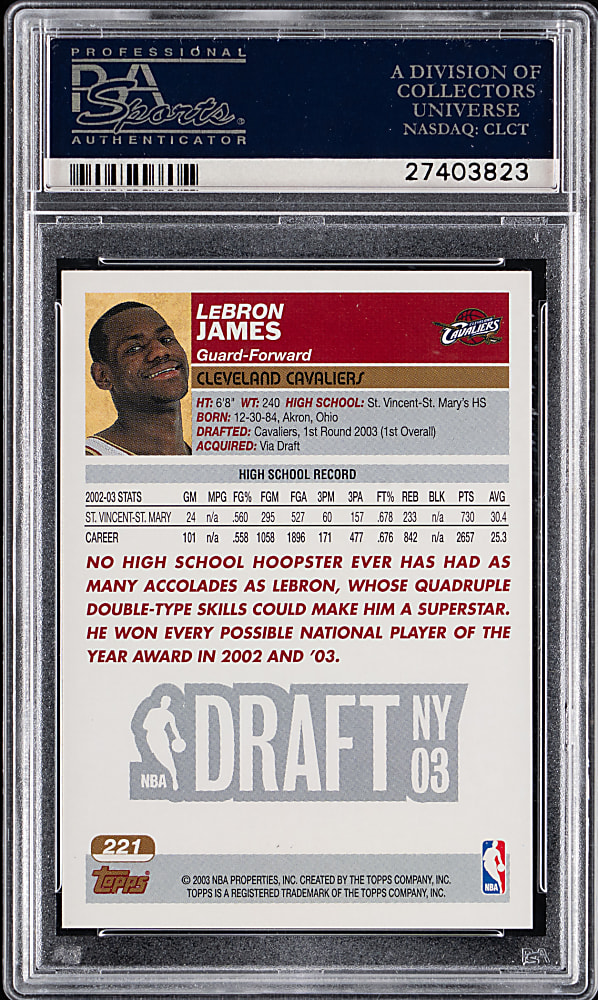 2003-2004 Topps Basketball #221 LeBron James Rookie PSA GEM MINT 10
