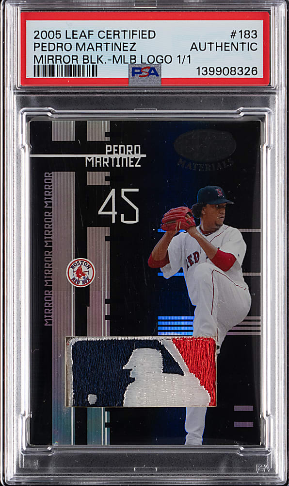 2005 Leaf Certified #183 Pedro Martinez MLB Logoman Patch Mirror Black #1/1 PSA Authentic