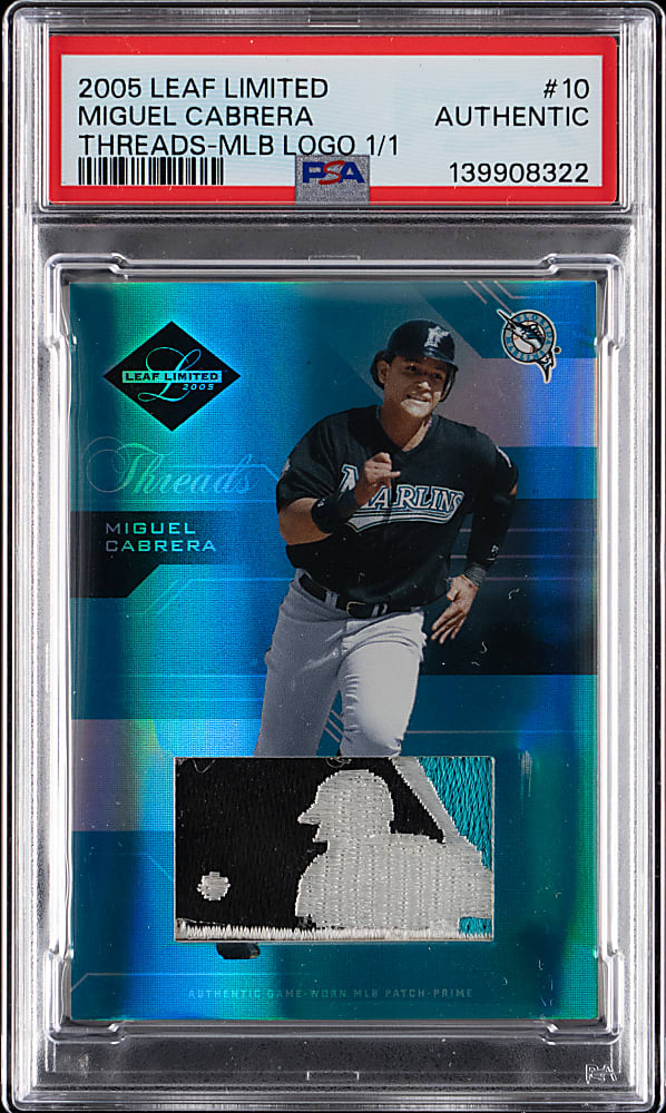 2005 Leaf Limited #10 Miguel Cabrera Threads MLB Logoman Patch #1/1 PSA Authentic