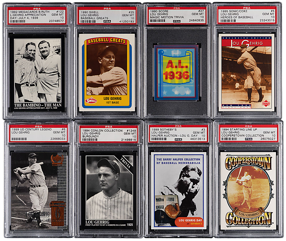 1990-1999 Lou Gehrig PSA GEM MINT 10 Collection (25) with Many Low Population Examples