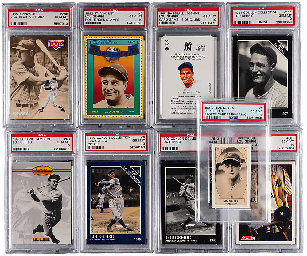 1990-1999 Lou Gehrig PSA GEM MINT 10 Collection (25) with Many Low Population Examples