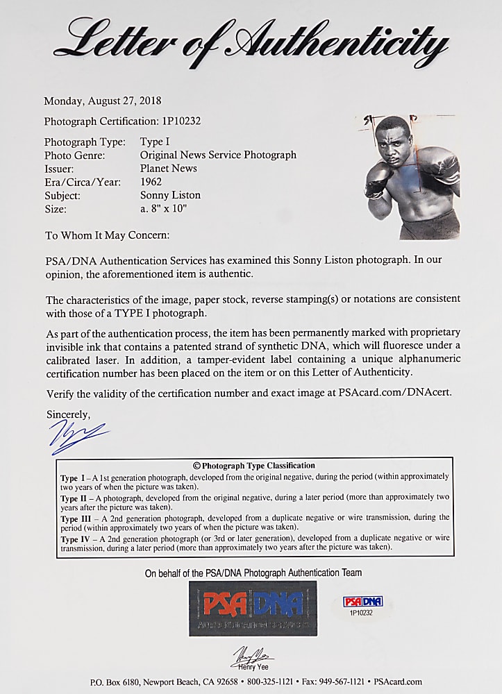 1962 Sonny Liston Original Type I News Service Photo with Full PSA
