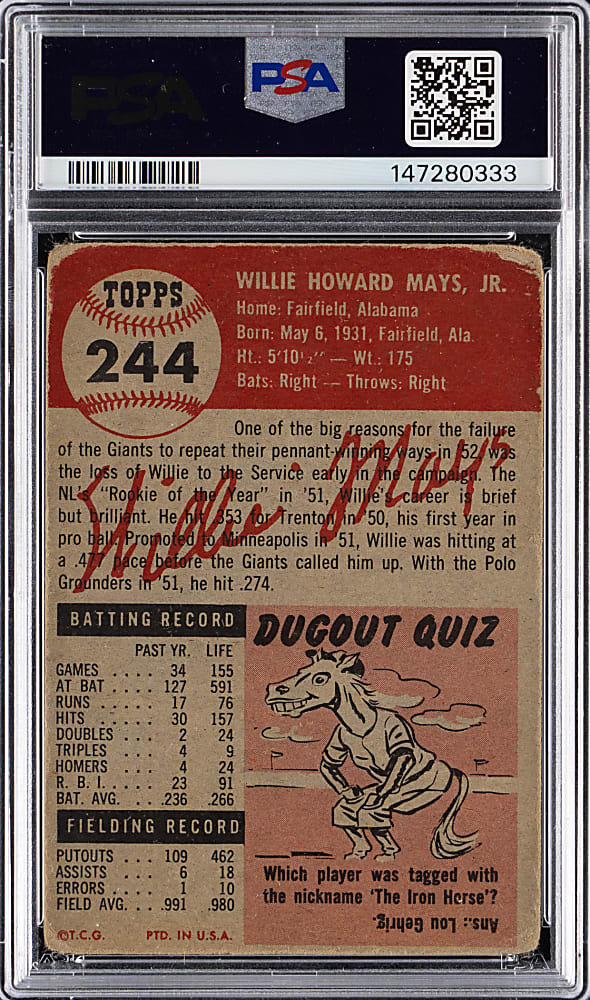 1953 Topps #244 Willie Mays High Number Shortprint PSA FAIR 1.5